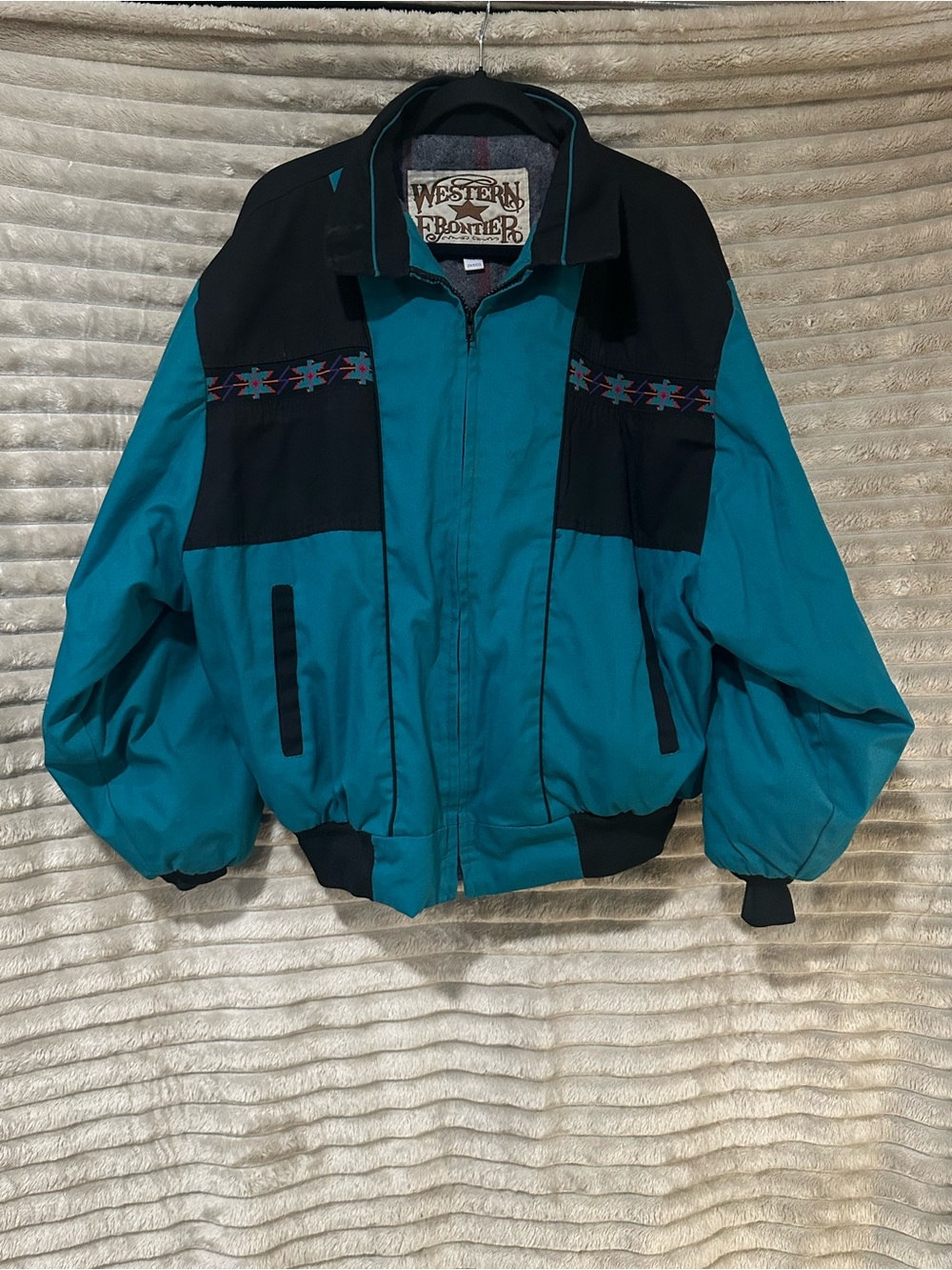 Western Frontier Teal & Black Zip-Up bomber Jacket